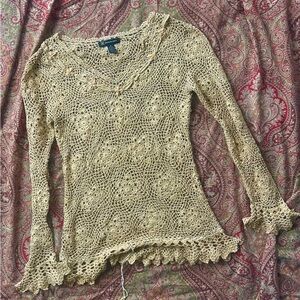 Vintage Silk Crochet Long Sleeve Top